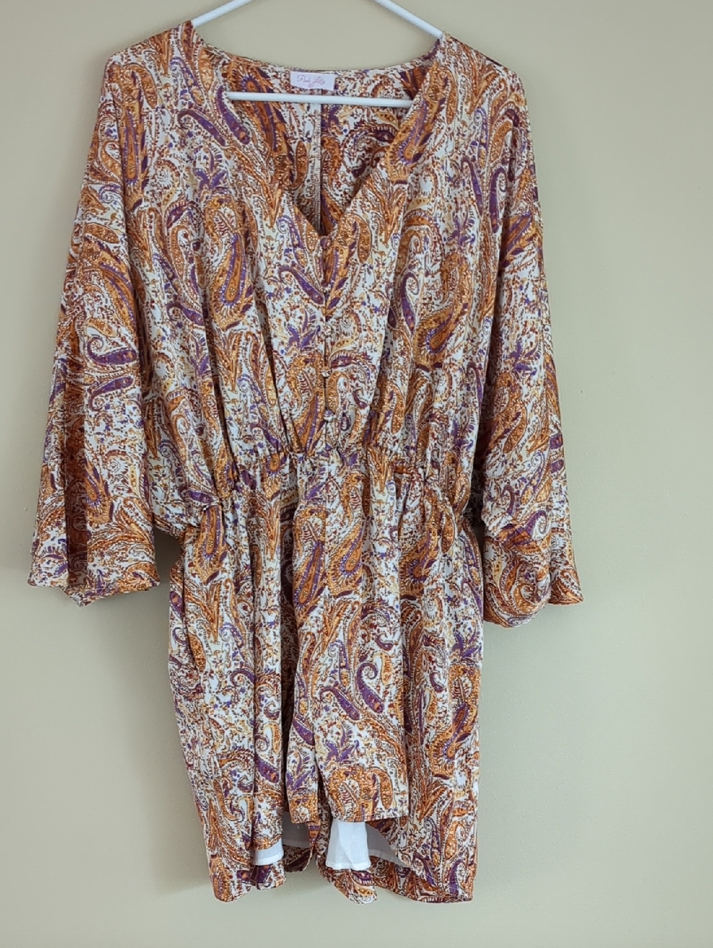 Pink Lily Paisley Print Romper in Rust, Purple & Cream